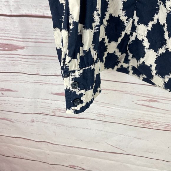 J. Crew Factory Women's Blue White Geometric Print Long Sleeve Shirt Size 2 - Picture 3 of 8